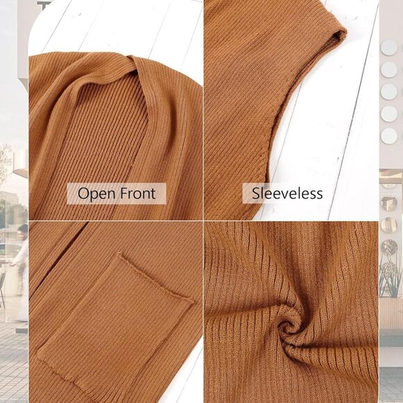 Women Casual Sleeveless Open Front Tunic Vest Long Cardigan Tops Coat - Picture 2 of 4